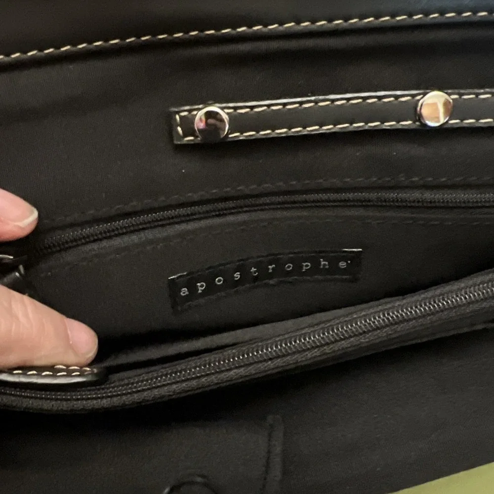 Apostrophe Genuine Leather Buckle Clutch Purse Wristlet black